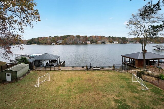 dock area with a water view