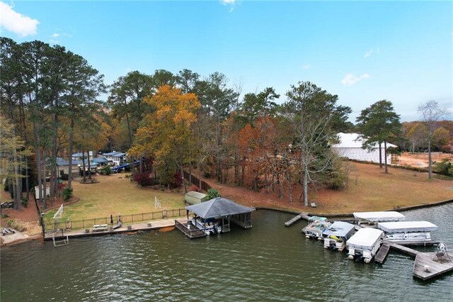 dock area with a water view