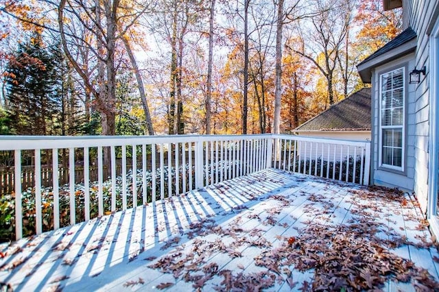 view of snow covered deck