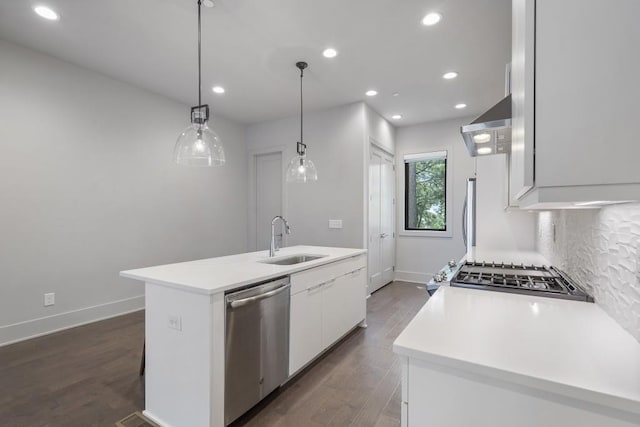 133 City View Ct NE, Atlanta, GA 30308 - kitchen featuring dishwasher, white cabinets, a center island with sink, recessed lighting, and dark wood finished floors