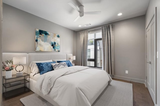 133 City View Ct NE, Atlanta, GA 30308 - bedroom with dark wood finished floors, recessed lighting, and ceiling fan