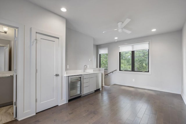 133 City View Ct NE, Atlanta, GA 30308 - indoor wet bar with beverage cooler, a ceiling fan, dark wood-type flooring, and recessed lighting