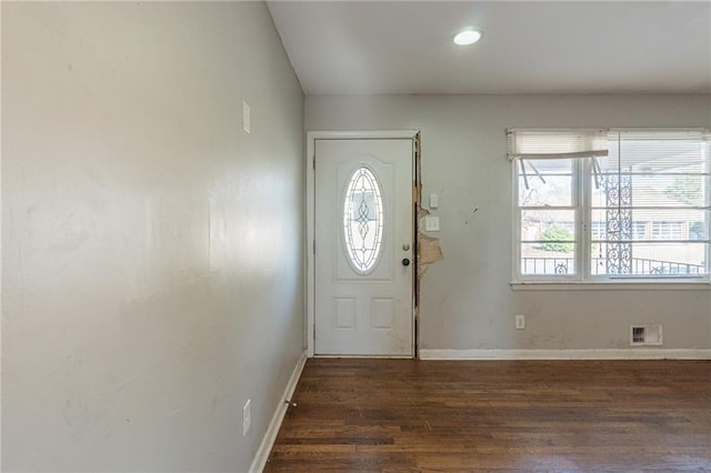 foyer entrance with dark wood-type flooring