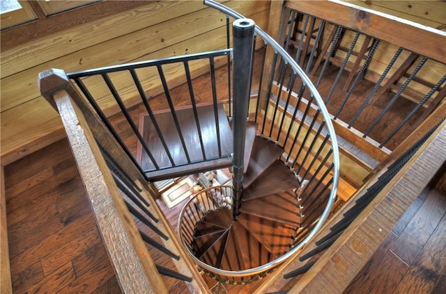 stairs with hardwood / wood-style floors