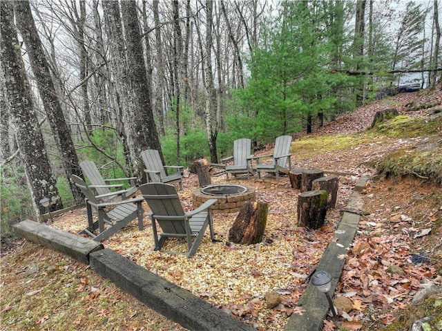 view of patio / terrace featuring an outdoor fire pit