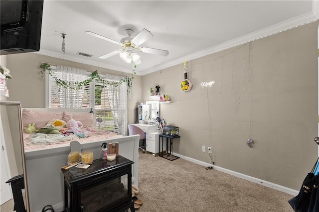 2691 Bald Cypress Dr, Braselton, GA 30517 - bedroom with ornamental molding, light colored carpet, and a ceiling fan