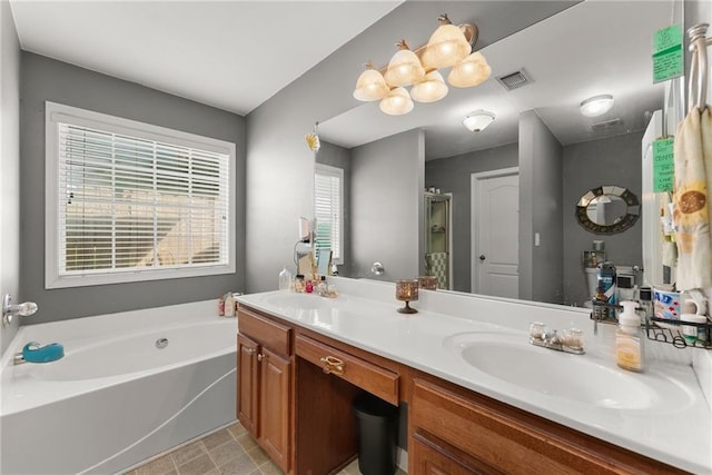 2691 Bald Cypress Dr, Braselton, GA 30517 - full bathroom featuring a garden tub, double vanity, and a shower stall