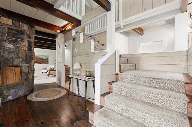 467 Liberty Grove Rd, Alpharetta, GA 30004 - stairway with wood-type flooring and beam ceiling