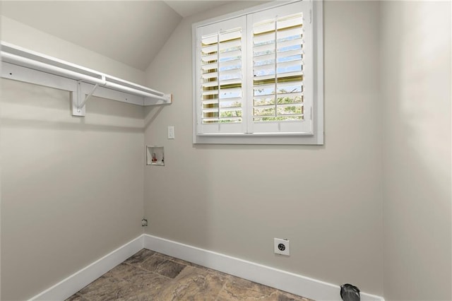 467 Liberty Grove Rd, Alpharetta, GA 30004 - laundry area with baseboards, hookup for a washing machine, electric dryer hookup, and stone finish flooring