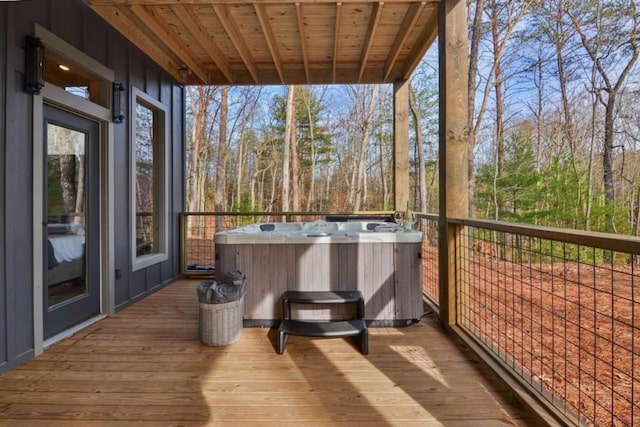 exterior space featuring a hot tub