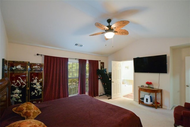 574 Friars Head Dr, Suwanee, GA 30024 - bedroom featuring vaulted ceiling, carpet, and a ceiling fan