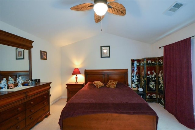 574 Friars Head Dr, Suwanee, GA 30024 - bedroom with light carpet, lofted ceiling, and a ceiling fan