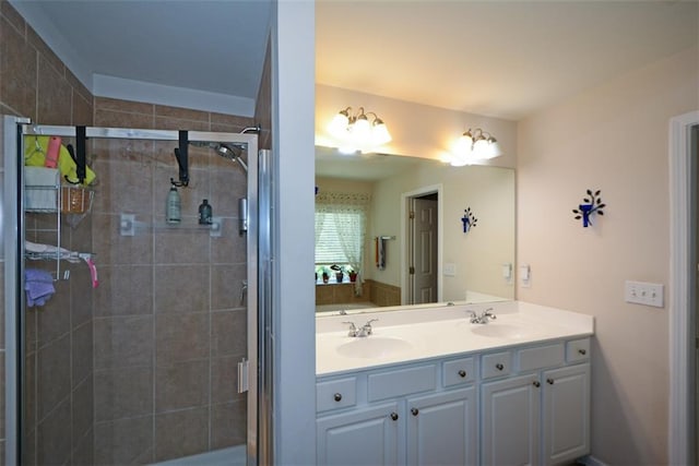 574 Friars Head Dr, Suwanee, GA 30024 - bathroom featuring double vanity and a stall shower