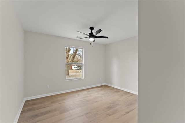 unfurnished room featuring ceiling fan and light hardwood / wood-style flooring