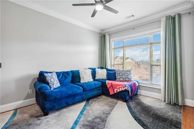 2300 Peachford Rd Unit 1410, Atlanta, GA 30338 - living room featuring hardwood / wood-style floors, ornamental molding, and ceiling fan