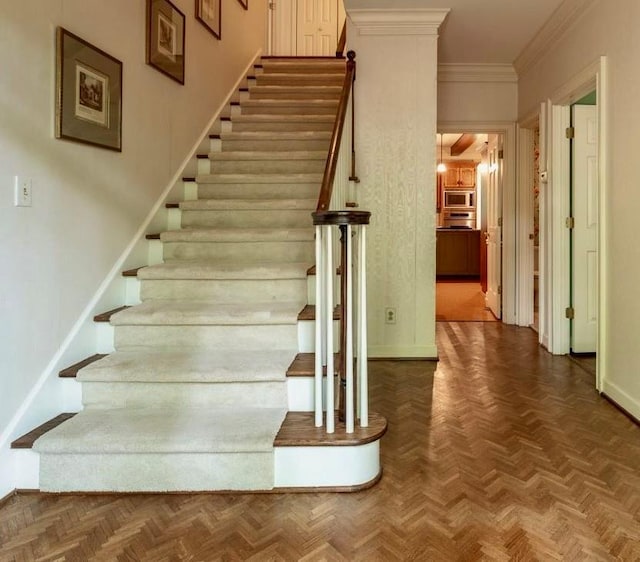 335 Cameron Ridge Dr, Atlanta, GA 30328 - staircase with crown molding and baseboards