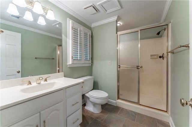 335 Cameron Ridge Dr, Atlanta, GA 30328 - full bath featuring crown molding, toilet, a shower stall, and vanity