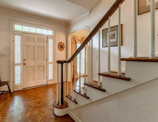 335 Cameron Ridge Dr, Atlanta, GA 30328 - entryway featuring stairway and crown molding