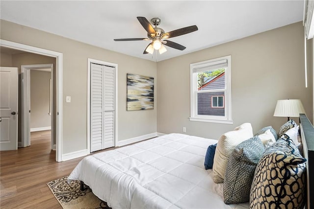 1623 Athens Ave SW, Atlanta, GA 30310 - bedroom with a closet, baseboards, a ceiling fan, and wood finished floors