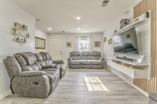 living room with light wood-type flooring