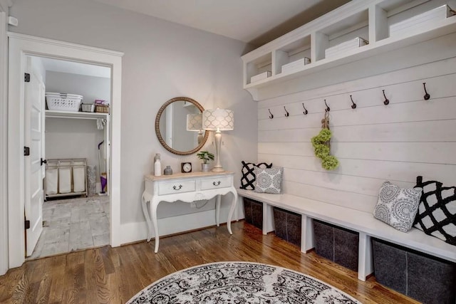 mudroom featuring dark wood-type flooring