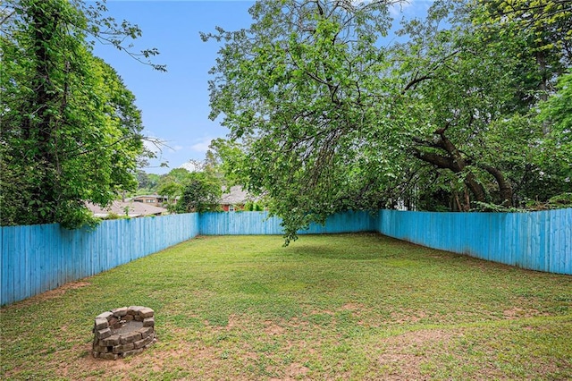 view of yard with a fenced backyard