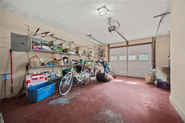 garage featuring electric panel and a garage door opener