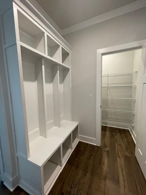 222 Silvercrest Dr, Acworth, GA 30101 - mudroom with dark wood-type flooring and baseboards