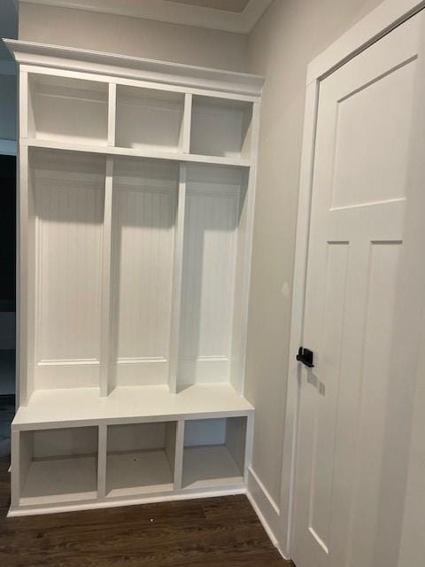 222 Silvercrest Dr, Acworth, GA 30101 - mudroom with dark wood-type flooring and baseboards