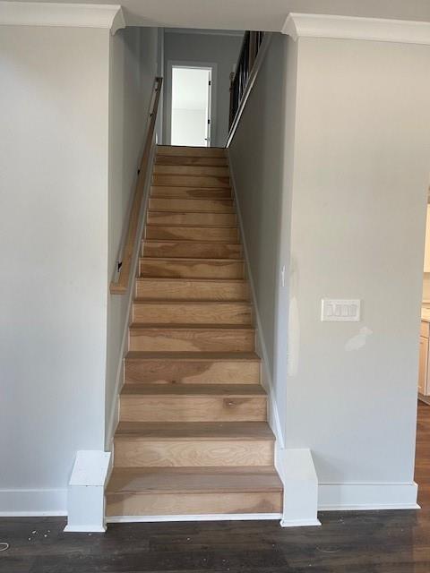 222 Silvercrest Dr, Acworth, GA 30101 - stairway featuring baseboards and wood finished floors