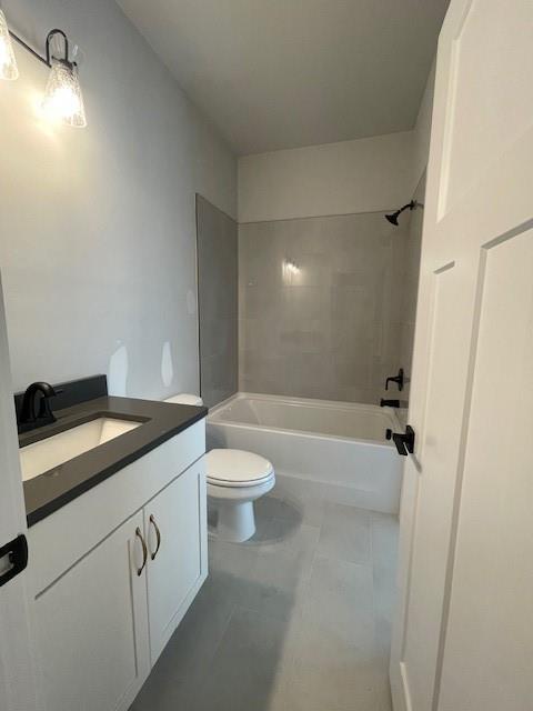 222 Silvercrest Dr, Acworth, GA 30101 - full bathroom with toilet, vanity,  shower combination, and tile patterned flooring