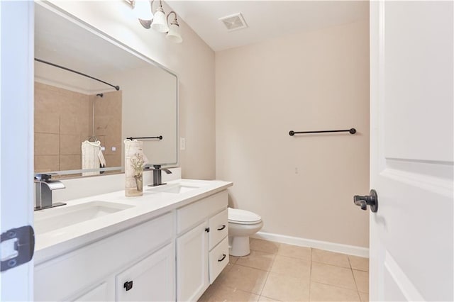 bathroom with toilet, visible vents, a sink, and tile patterned flooring