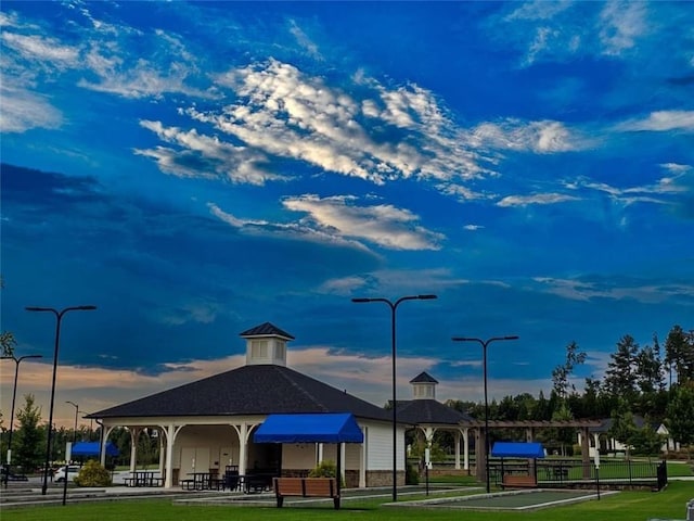 view of community with a gazebo and a lawn