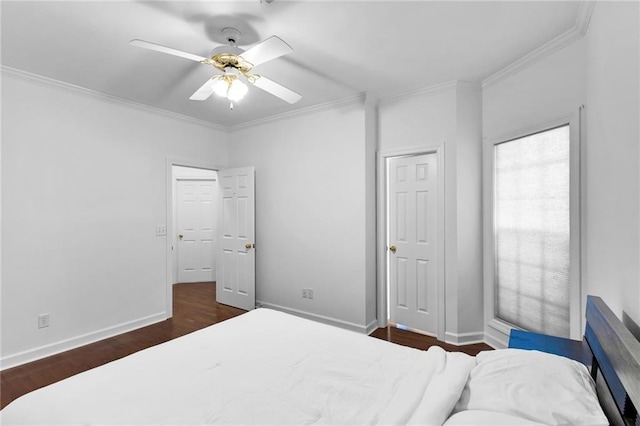 385 Windermere Cir, Newnan, GA 30265 - bedroom with crown molding, baseboards, wood finished floors, and ceiling fan