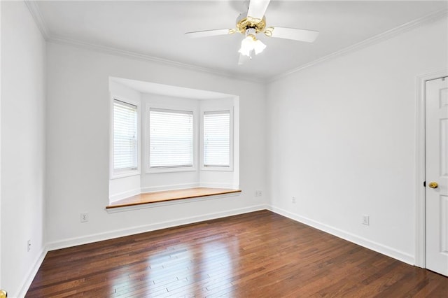 385 Windermere Cir, Newnan, GA 30265 - unfurnished room featuring wood-type flooring, baseboards, crown molding, and ceiling fan