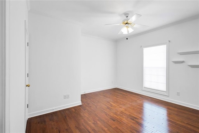 385 Windermere Cir, Newnan, GA 30265 - spare room featuring ceiling fan, wood-type flooring, ornamental molding, and baseboards