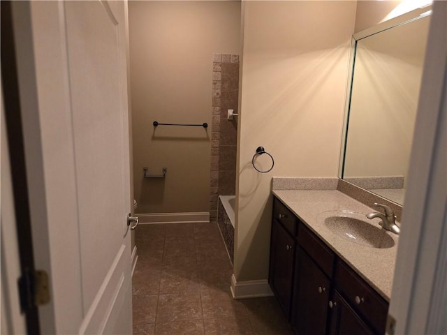 2110 Retreat Haven Ln, Dacula, GA 30019 - full bathroom with vanity, a tub to relax in, baseboards, tile patterned floors, and a shower