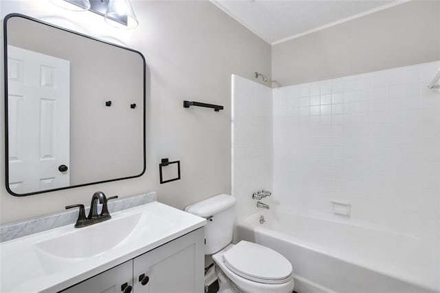 full bathroom featuring vanity, toilet, and washtub / shower combination