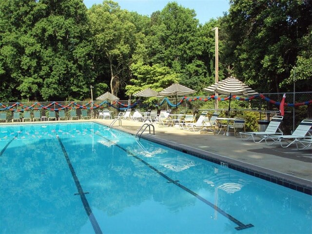 view of swimming pool featuring a patio