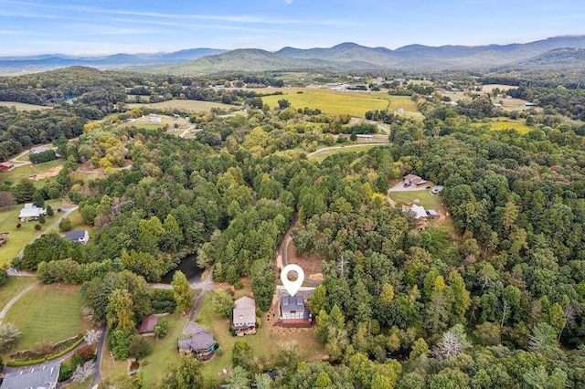 birds eye view of property featuring a mountain view