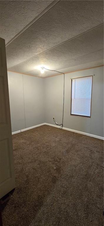 basement with carpet floors and a textured ceiling