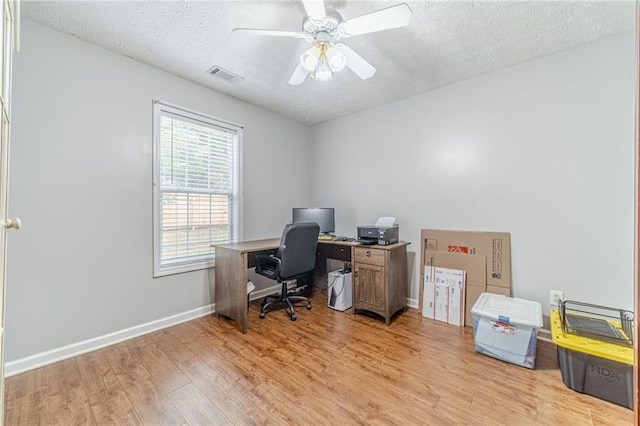 901 Elijah Way, Bethlehem, GA 30620 - office space with light wood-type flooring, a textured ceiling, baseboards, and ceiling fan
