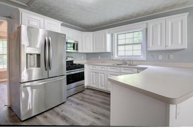 2773 Hawk Trace Ct NE, Marietta, GA 30066 - kitchen featuring stainless steel appliances, light wood-style flooring, plenty of natural light, a textured ceiling, and ornamental molding