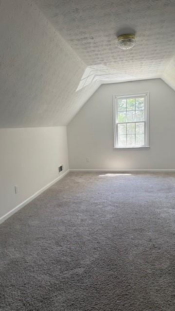 3510 Hog Mountain Rd, Dacula, GA 30019 - additional living space with a textured ceiling, vaulted ceiling, and carpet flooring