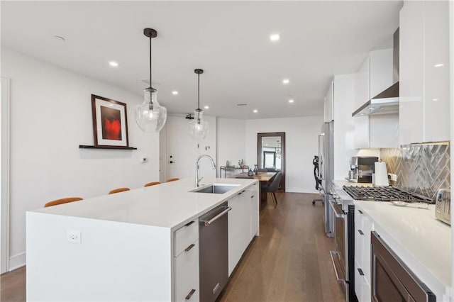788 W Marietta St NW Unit 403, Atlanta, GA 30318 - kitchen with stainless steel appliances, modern cabinets, white cabinets, an island with sink, and recessed lighting