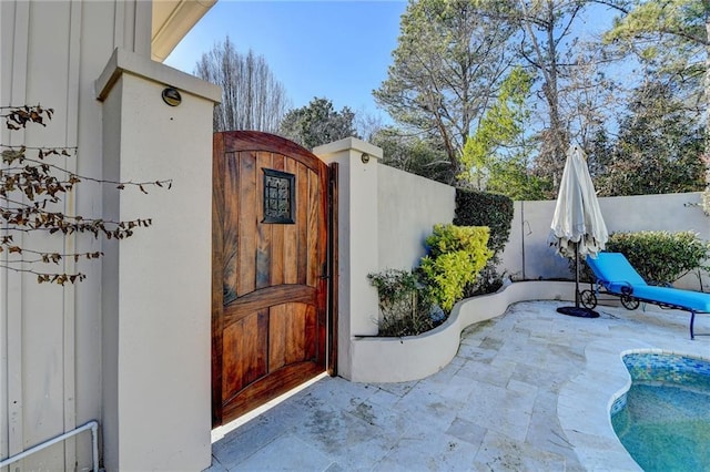 view of patio / terrace with a fenced in pool