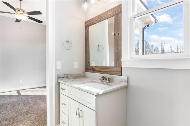 bathroom with vanity and ceiling fan