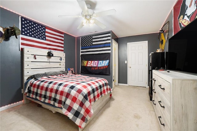 231 Gordon Rd, Cedartown, GA 30125 - bedroom with light colored carpet and ceiling fan