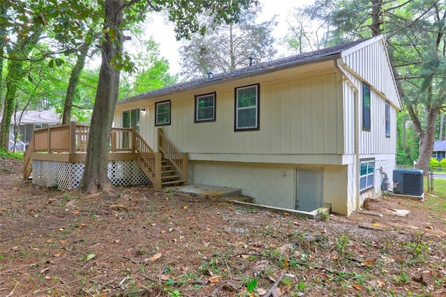 6454 Boca Grande Blvd, Forest Park, GA 30297 - back of property with central AC unit, a wooden deck, and stairway