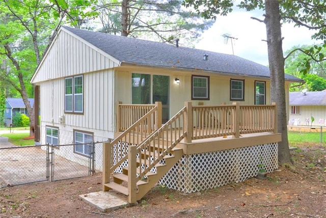 6454 Boca Grande Blvd, Forest Park, GA 30297 - back of property featuring roof with shingles, a gate, a wooden deck, and stairs